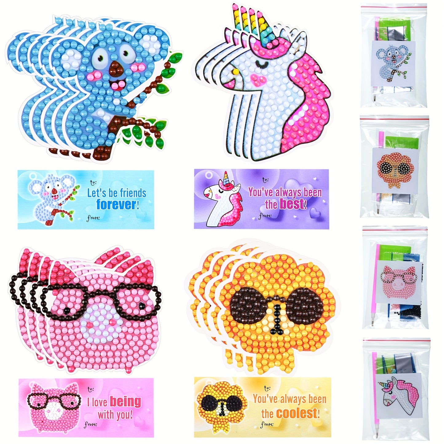 16pcs Cards Painting Kits DIY Beginner Animal Painting Stickers for Exchange Gifts Craft Activity Party Favors, 4 Styles