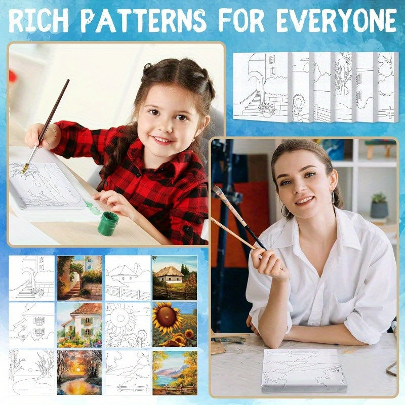 6pcs 6 Inch Pre Drawn Outline Canvas Paint Kit with Pictures for s Paint Party Stretched Canvas Art Boards Set for Beginner Classic Style