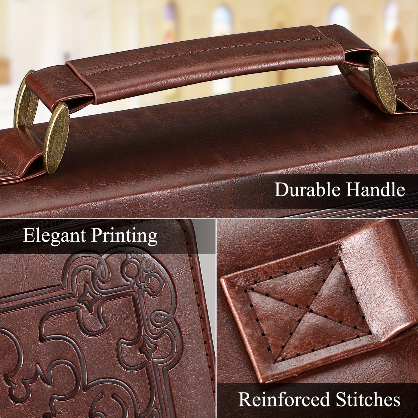 1pc PU Leather Bible Cover with Handle, Embossed "Trust in the Lord" Design, Protective Church Bag for Men and Women, Ideal Gift for Parents and Friends - Winter Collection