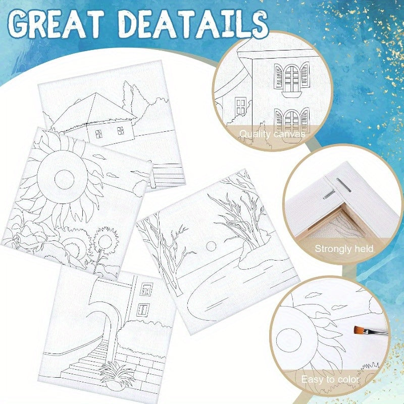 6pcs 6 Inch Pre Drawn Outline Canvas Paint Kit with Pictures for s Paint Party Stretched Canvas Art Boards Set for Beginner Classic Style