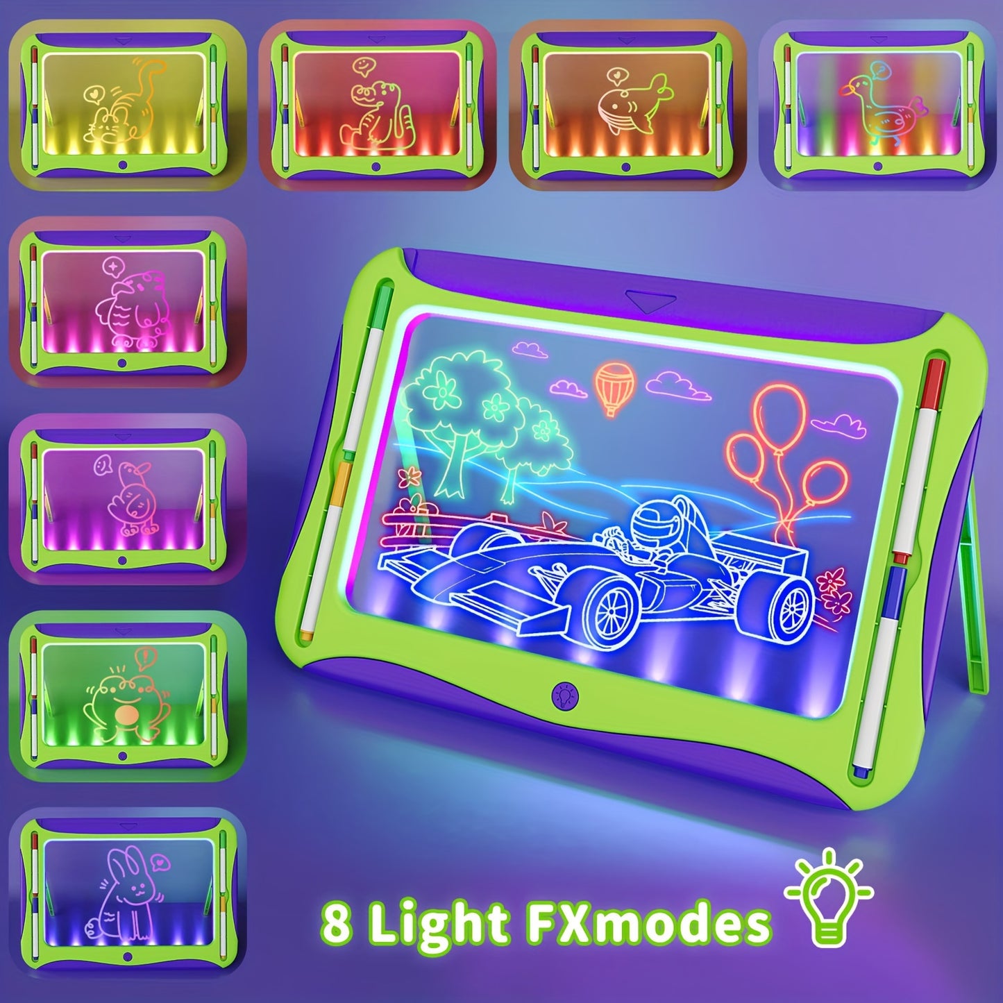 [Luminous Drawing Board] 9 Double-Sided Cards, 6 Markers LED Kids Drawing Board | Luminous Tracing Board, Graffiti Writing Board Learning Toy | Girls Toys for 6-8 Years Old, 4-6 Years Old Christmas Birthday Gift