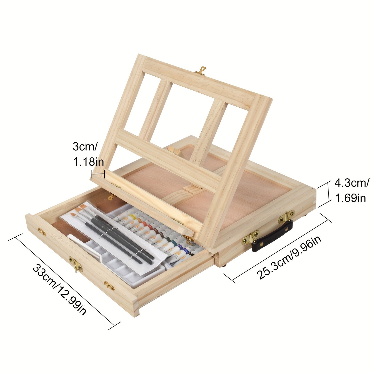 19pcs Painting Table Easel Set, Wooden Mixed Media Art Set Easel Kit Includes Tabletop Easel, Acrylic Paints, Brushes, Canvas Panel, Art Supplies