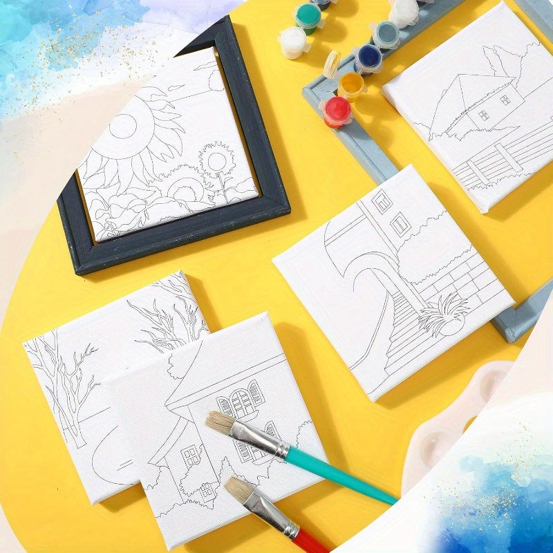6pcs 6 Inch Pre Drawn Outline Canvas Paint Kit with Pictures for s Paint Party Stretched Canvas Art Boards Set for Beginner Classic Style