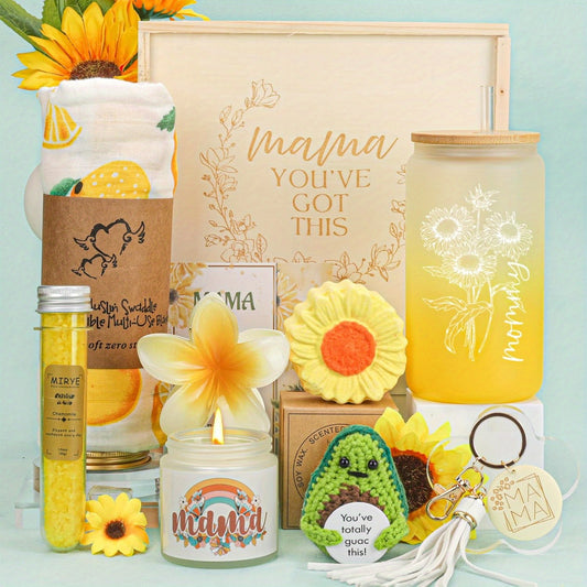 New Mom Gifts, Pregnancy Gifts, New Mummy Care Package, Mom to Be Inspire Gift, Self-Care Spa Gift Set 12oz Glass Cup for New Mama