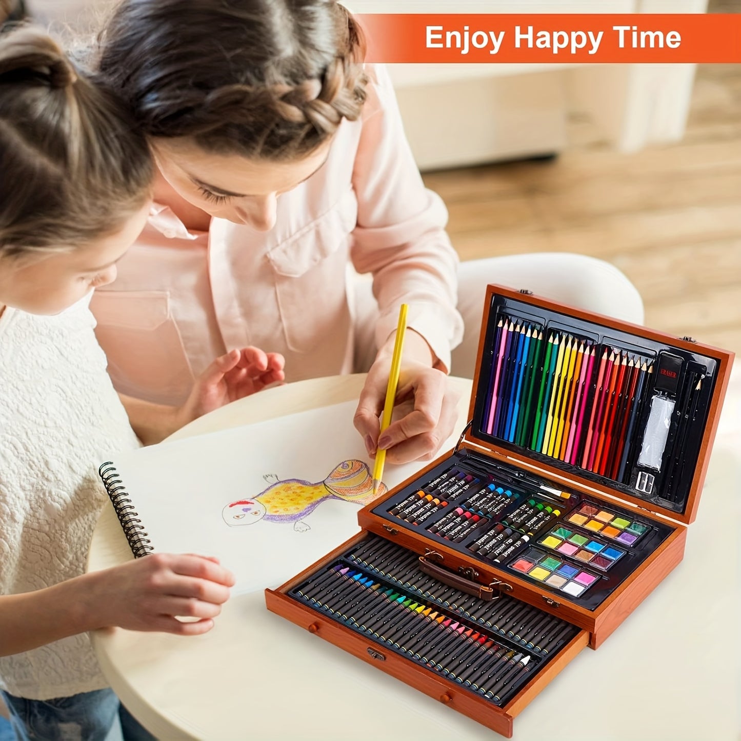 145pcs Of Luxurious Art Sets, Including Wooden Boxes And Painting Tool Kits. Each Set Contains Crayons, Oil Pastels, Colored Pencils, Watercolor Paints, Sketching Pencils, Paintbrushes, Pencil Sharpeners, Erasers, And Color C