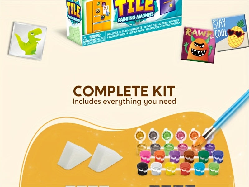 1 set 24 Magnetic Mini Tiles Art Kit, Creativity DIY Paint, Arts and Crafts, DIY Supplies for Party Favors, Family Activity, Birthday Present, Toys Gifts