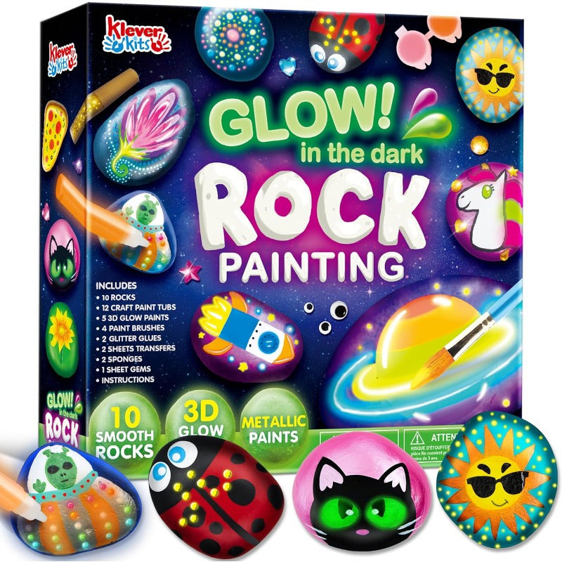 1 Set JOYIN Rock Painting Kit- Glow in The Dark Rock Kit, Arts and Crafts for Kids Ages 6-12, Art Supplies Toy, Kids Craft Paint Kits, Arts & Crafts for Boys Girls Birthday Party Gift Toy