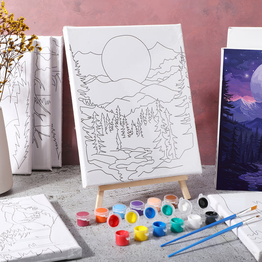 12pcs Pre Drawn Canvas for Painting Sip And Paint Kit 8 X 10 Paint Party Set Canvas Painting Pre Printed Canvases for Party Favor DIY Virtual Adult's Date Night (Astronomical Landscape)