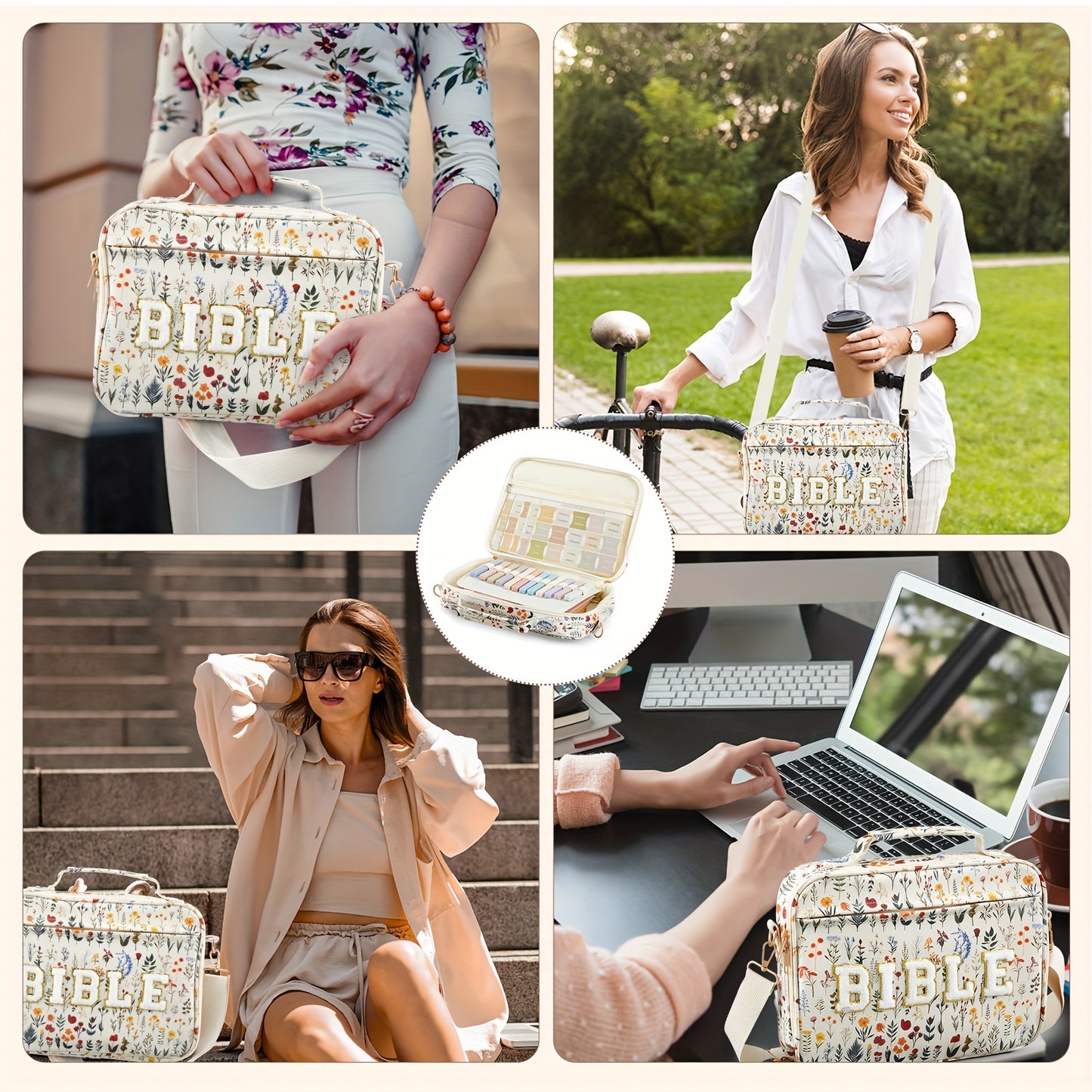 Large Bible Cover Case For Women, 12 X 9 X 2.5 Chenille Letter Faux Leather Bible Cover With Bible Tabs 6 Colored Gel Pen 12 Highlighters Bible Case With Shoulder Strap For Study Bible Bag Gifts