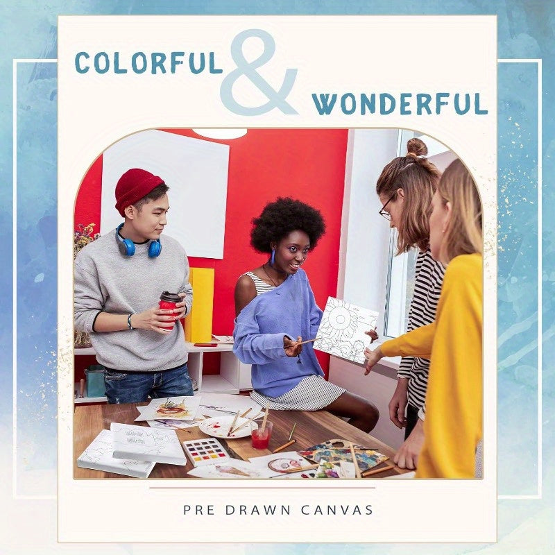6pcs 6 Inch Pre Drawn Outline Canvas Paint Kit with Pictures for s Paint Party Stretched Canvas Art Boards Set for Beginner Classic Style