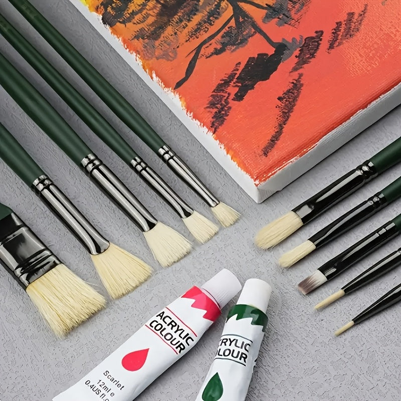 10pcs Watercolour Brushes Set Art Students Special Watercolour Brushes Pig Bristle Fan Brush Color Outlining Brush Students Special Acrylic Brushes Oil Painting Brushes Set