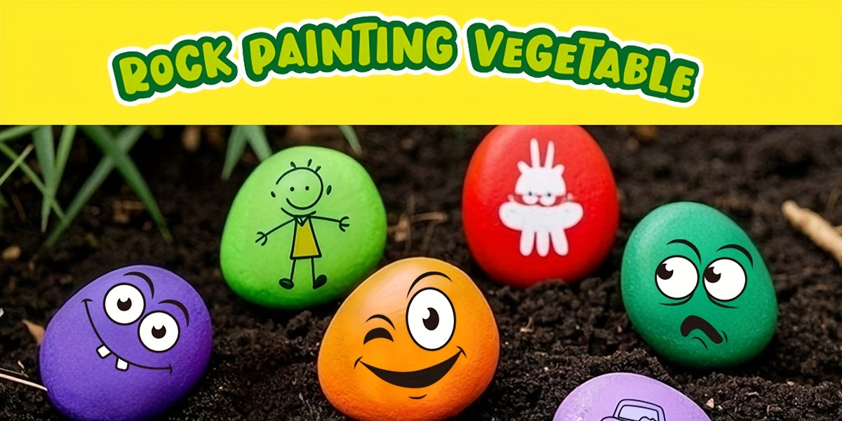 [Just Launched!] DIY Smiley Rock Painting Kit With 6 - Color Veggie Face Art Palette, A Must - Have Creative Gift For Kids