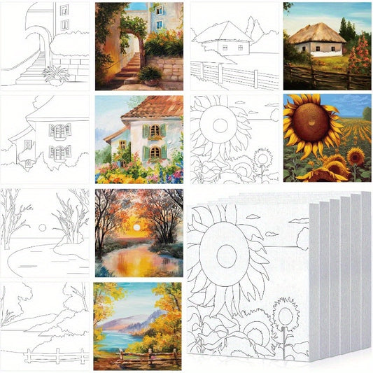 6pcs 6 Inch Pre Drawn Outline Canvas Paint Kit with Pictures for s Paint Party Stretched Canvas Art Boards Set for Beginner Classic Style