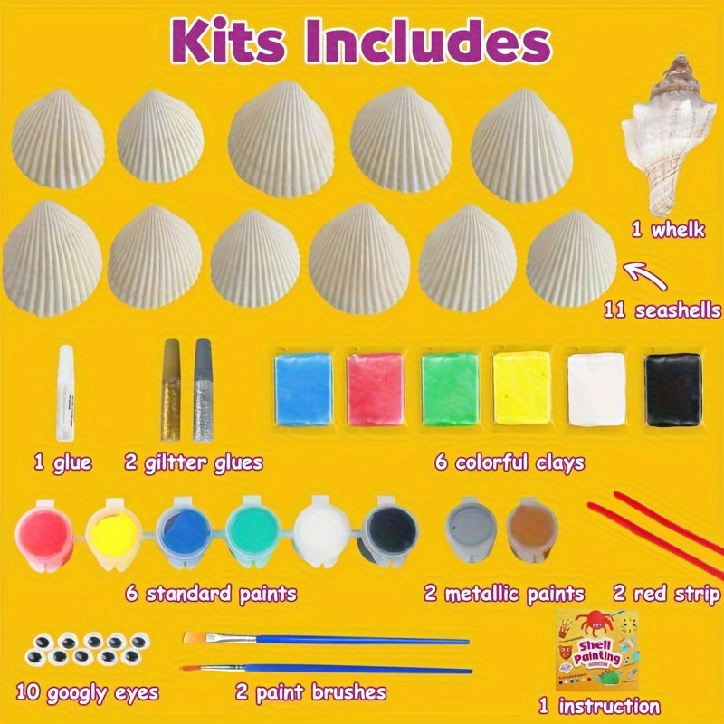 [Creative | DIY] pigipigi Sea Shell Painting Kit | Creative DIY Art Supplies for Kids | Art Craft Toy Gift for Toddler Boy Girl Ages 4 5 6 7 8 9 10 11 12 Year Old - Birthday Christmas Easter Party Game Activities