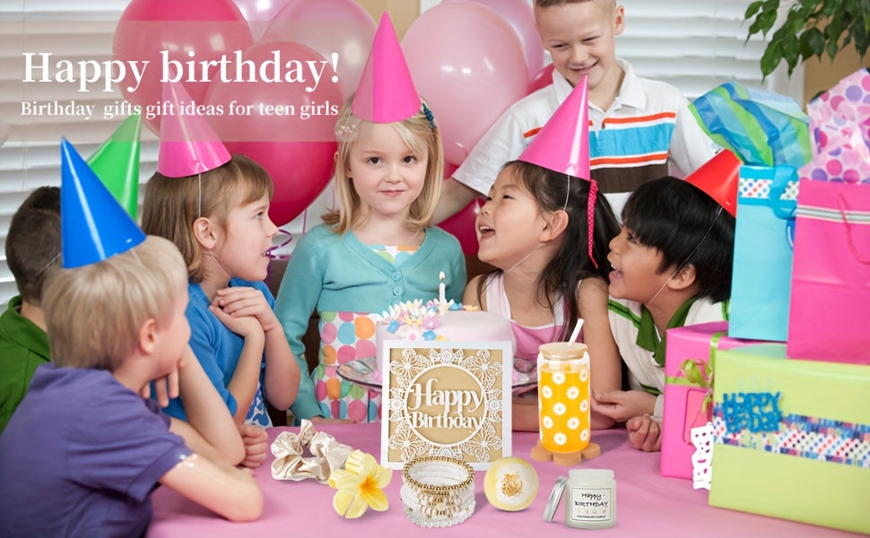 Birthday Gifts For Women, Teen Girl Gifts, Birthday Gifts For Her, Happy Birthday Gift Box For Girl, Women, Sister, Daughter, Best Friend, Friendship, Cute Daisy Glass Cup Gifts Set 8pcs, 16oz, Beige