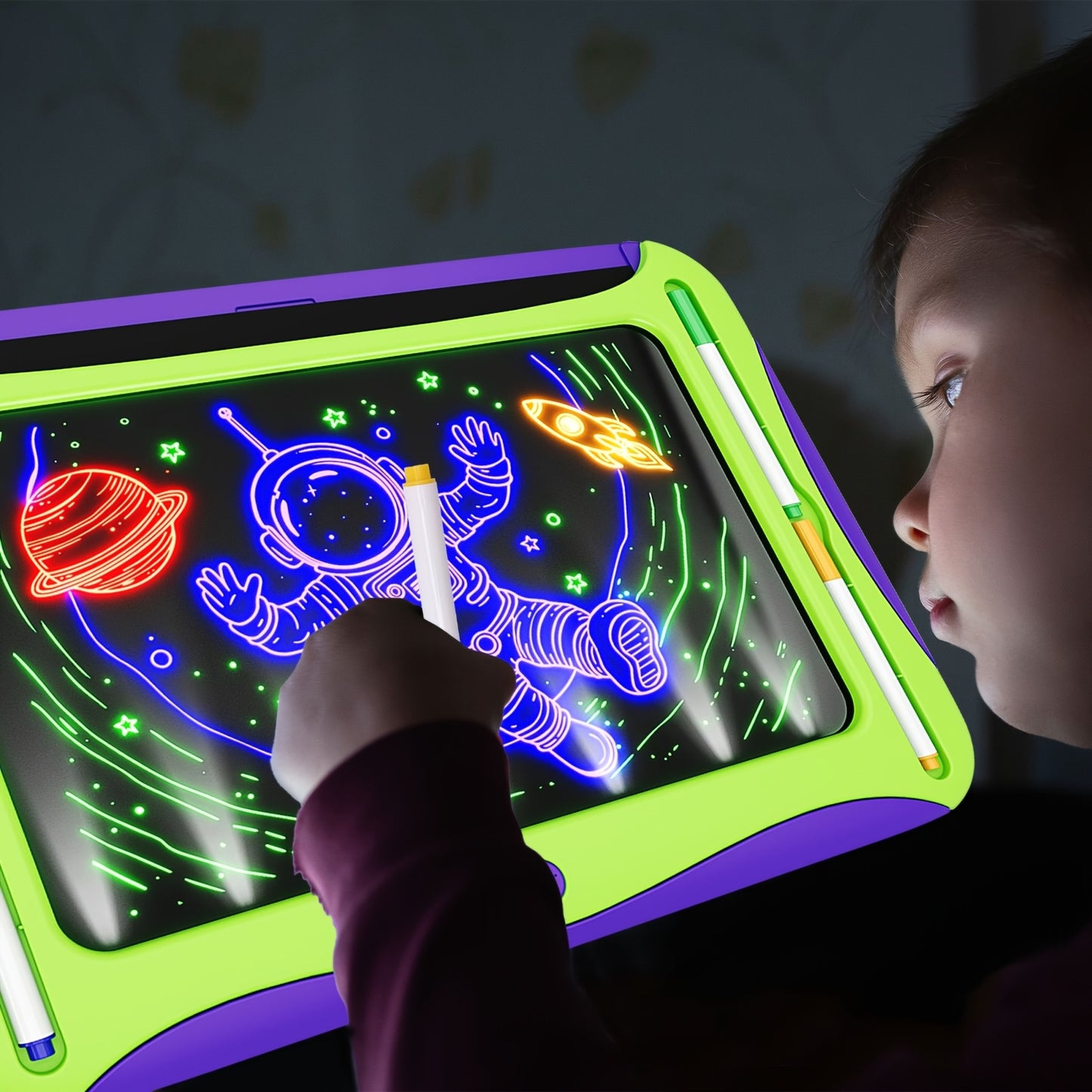 [Luminous Drawing Board] 9 Double-Sided Cards, 6 Markers LED Kids Drawing Board | Luminous Tracing Board, Graffiti Writing Board Learning Toy | Girls Toys for 6-8 Years Old, 4-6 Years Old Christmas Birthday Gift