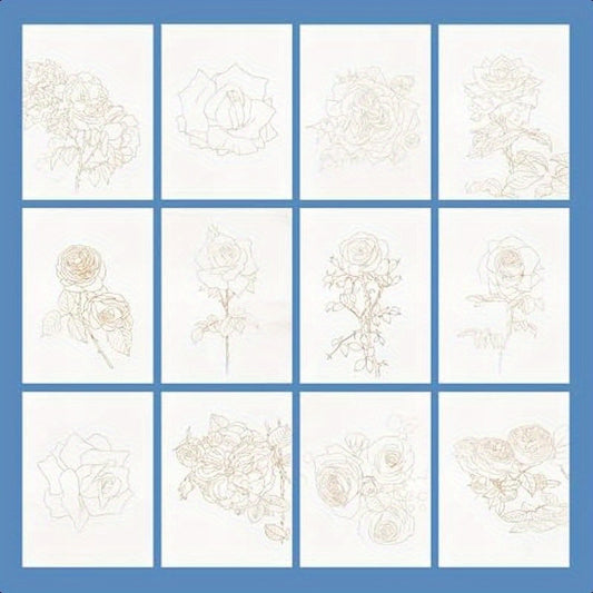 Watercolor Coloring Paper 10.2 X 7.2 Inches 100% Hot Pressed Watercolor Paper 140lb 300gsm 12 Unique Roses Line Drawings for Adults and Students to Relax and Create Art