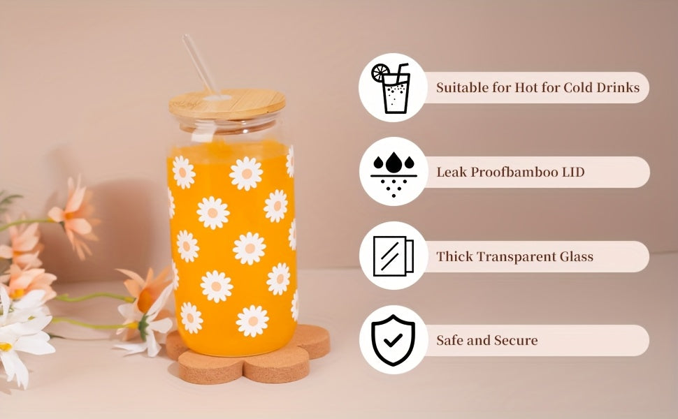 Birthday Gifts For Women, Teen Girl Gifts, Birthday Gifts For Her, Happy Birthday Gift Box For Girl, Women, Sister, Daughter, Best Friend, Friendship, Cute Daisy Glass Cup Gifts Set 8pcs, 16oz, Beige