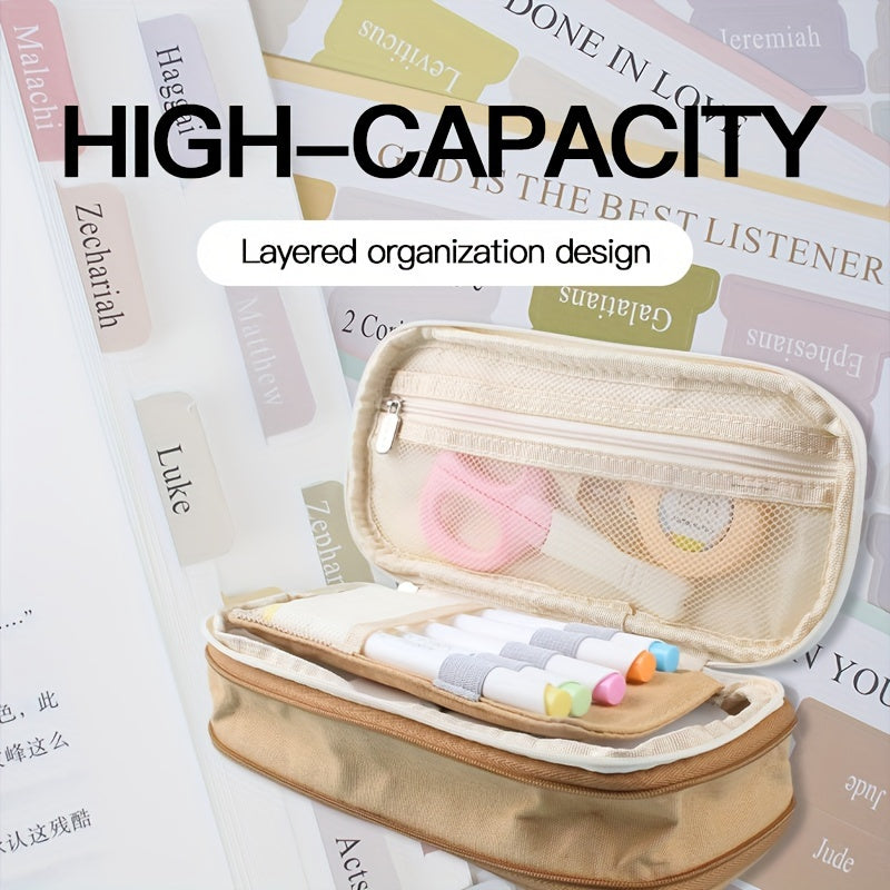 [Bible Study Kit, School & Christmas] 7pcs Bible Study Kit - Double-Layer Pen Case, Sticker Markers, Labels, and Paper Clips - Ideal for Back to School & Christmas Gifts