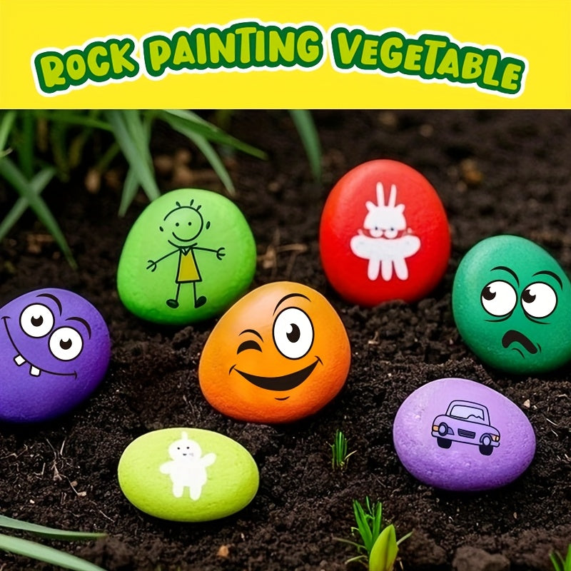[Just Launched!] DIY Smiley Rock Painting Kit With 6 - Color Veggie Face Art Palette, A Must - Have Creative Gift For Kids