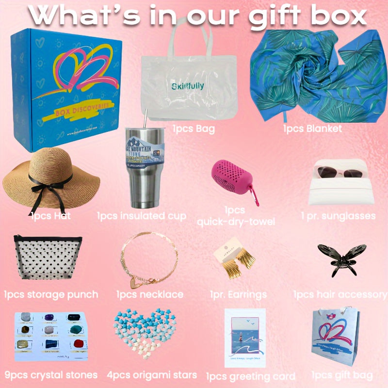 14-Piece Gift Basket For Women: Cozy Blanket, Self-Care Essentials, And More, Perfect For Birthdays, Best Friends, Halloween, Christmas, And Any Occasion