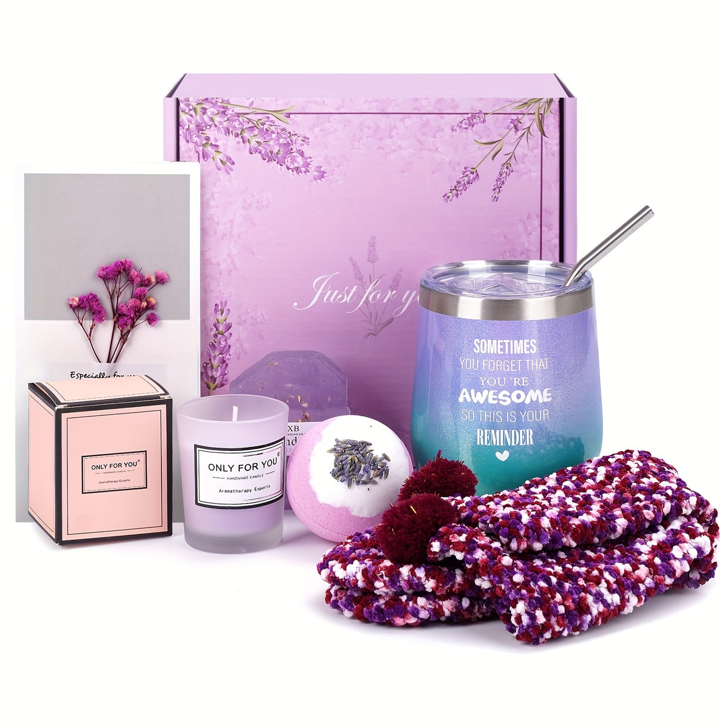 [Lavender Spa Gifts] 6pcs Relaxation Spa Gifts, Lavender Best Friend Female Gift Baskets for Women, Moms Sister Work Bestie Gifts Set
