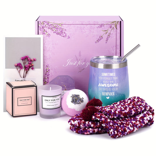 [Lavender Spa Gifts] 6pcs Relaxation Spa Gifts, Lavender Best Friend Female Gift Baskets for Women, Moms Sister Work Bestie Gifts Set