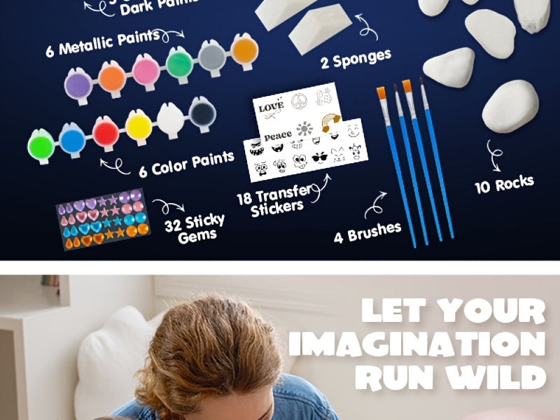 1 Set JOYIN Rock Painting Kit- Glow in The Dark Rock Kit, Arts and Crafts for Kids Ages 6-12, Art Supplies Toy, Kids Craft Paint Kits, Arts & Crafts for Boys Girls Birthday Party Gift Toy