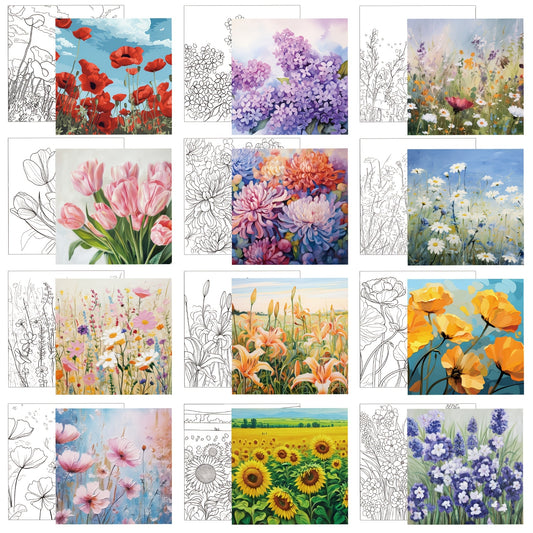 2 Pre Drawn Canvases, Suitable For Adult Painting, 8 X 8 Inch Canvas Painting Set, Stretch Canvas, With Drawing, Can Be Painted Directly, Beginner Artist Date Night Party Supplies (flowers)