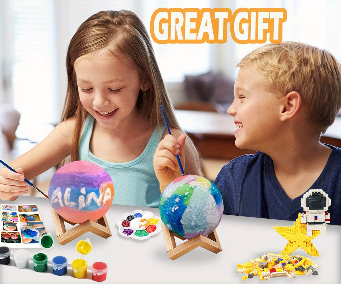 Paint Your Own Moon Lamp Kit, DIY 3D Planet Lamp Drawing & Painting Kit, Arts & Crafts Kit School Supplies for Boys Girls, Back to School Activities Kits for Youngsters Ages 6-12+, Valentines Easter Gifts