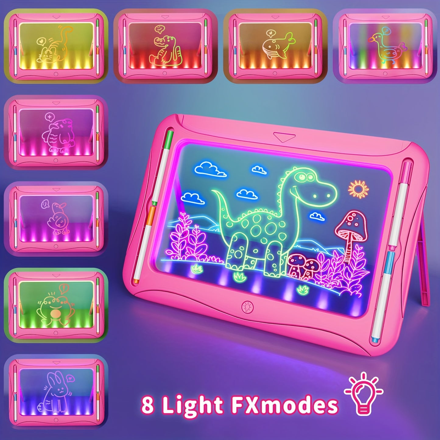 [Luminous Drawing Board] 9 Double-Sided Cards, 6 Markers LED Kids Drawing Board | Luminous Tracing Board, Graffiti Writing Board Learning Toy | Girls Toys for 6-8 Years Old, 4-6 Years Old Christmas Birthday Gift