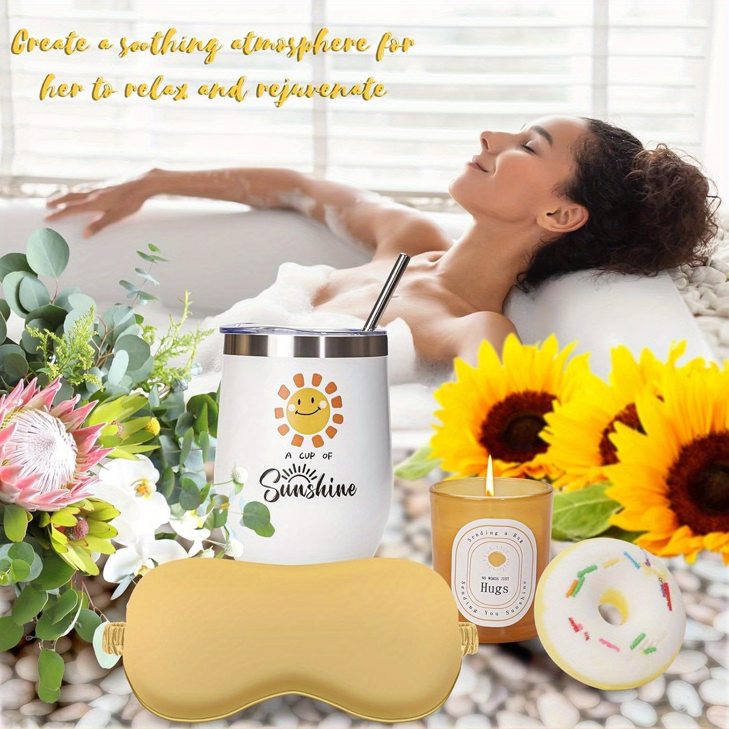 Sunshine Gifts for Women, Birthday Gifts for Her, Cheer Up Box, Relaxing SPA gifts Basket, Self Care Package with Sunshine for Her, Mom, Sister, Friend, Multi-Item Party Favor Packs