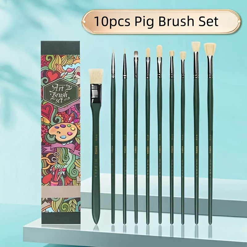 10pcs Watercolour Brushes Set Art Students Special Watercolour Brushes Pig Bristle Fan Brush Color Outlining Brush Students Special Acrylic Brushes Oil Painting Brushes Set
