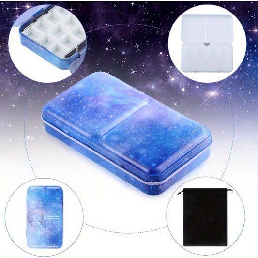 Zonon 53pcs Watercolor Paint Palette Metal Watercolor Tin Box Empty Palette Tray Half Pans Set Paint Case with Lid Storage Bag for Air Acrylic Oil Painting Art Supplies Starry Sky Color