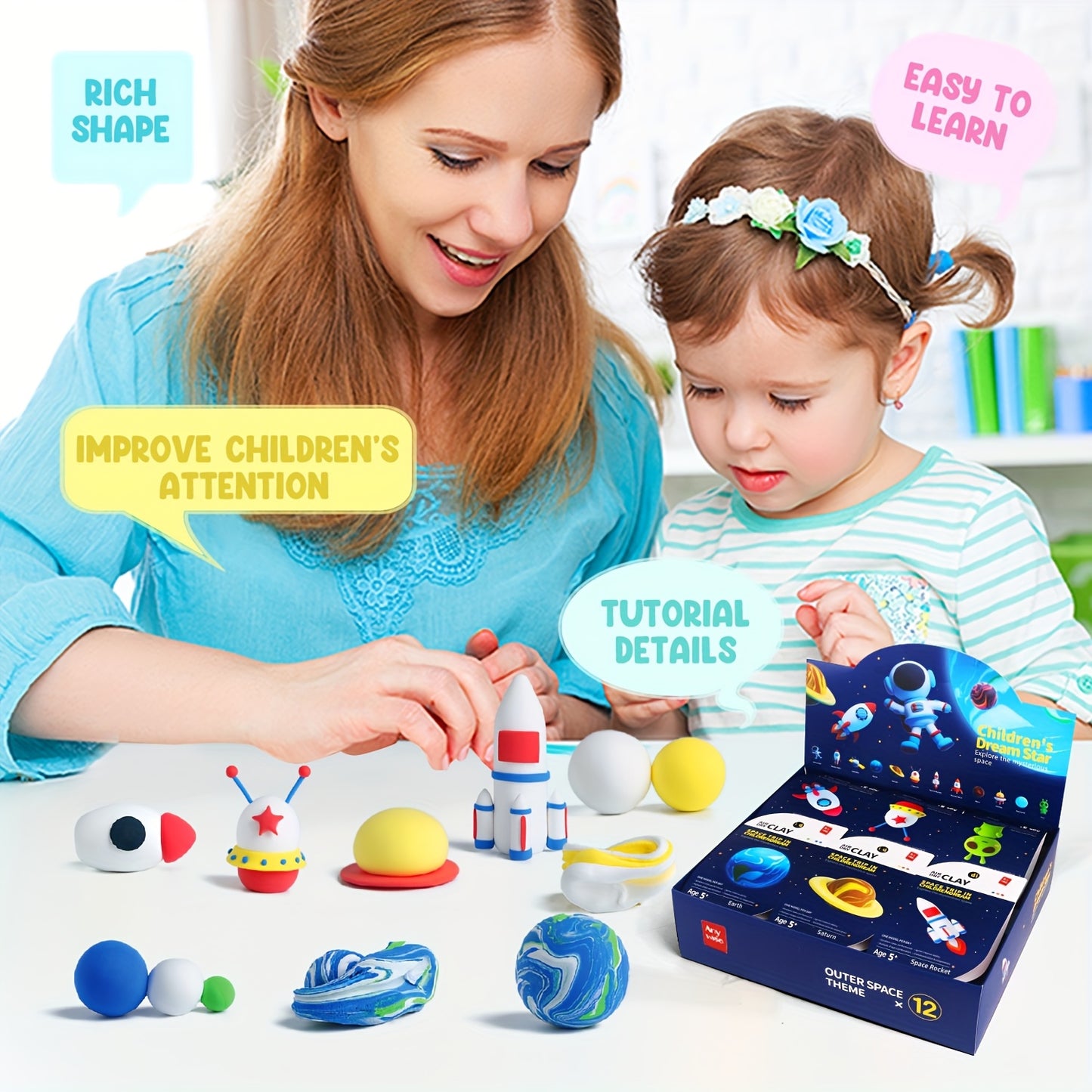 Air Dly Clay Kit, Space Trip In Childrendream Air Drying Clay For Kids 12 Boxes, DIY Magic Clay Set, Ultra Light Modeling Clay, Air Drying Clay Process Easy To Use Accessories, Tools