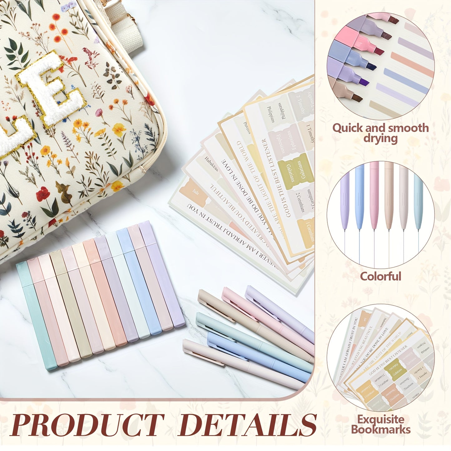 Large Bible Cover Case For Women, 12 X 9 X 2.5 Chenille Letter Faux Leather Bible Cover With Bible Tabs 6 Colored Gel Pen 12 Highlighters Bible Case With Shoulder Strap For Study Bible Bag Gifts