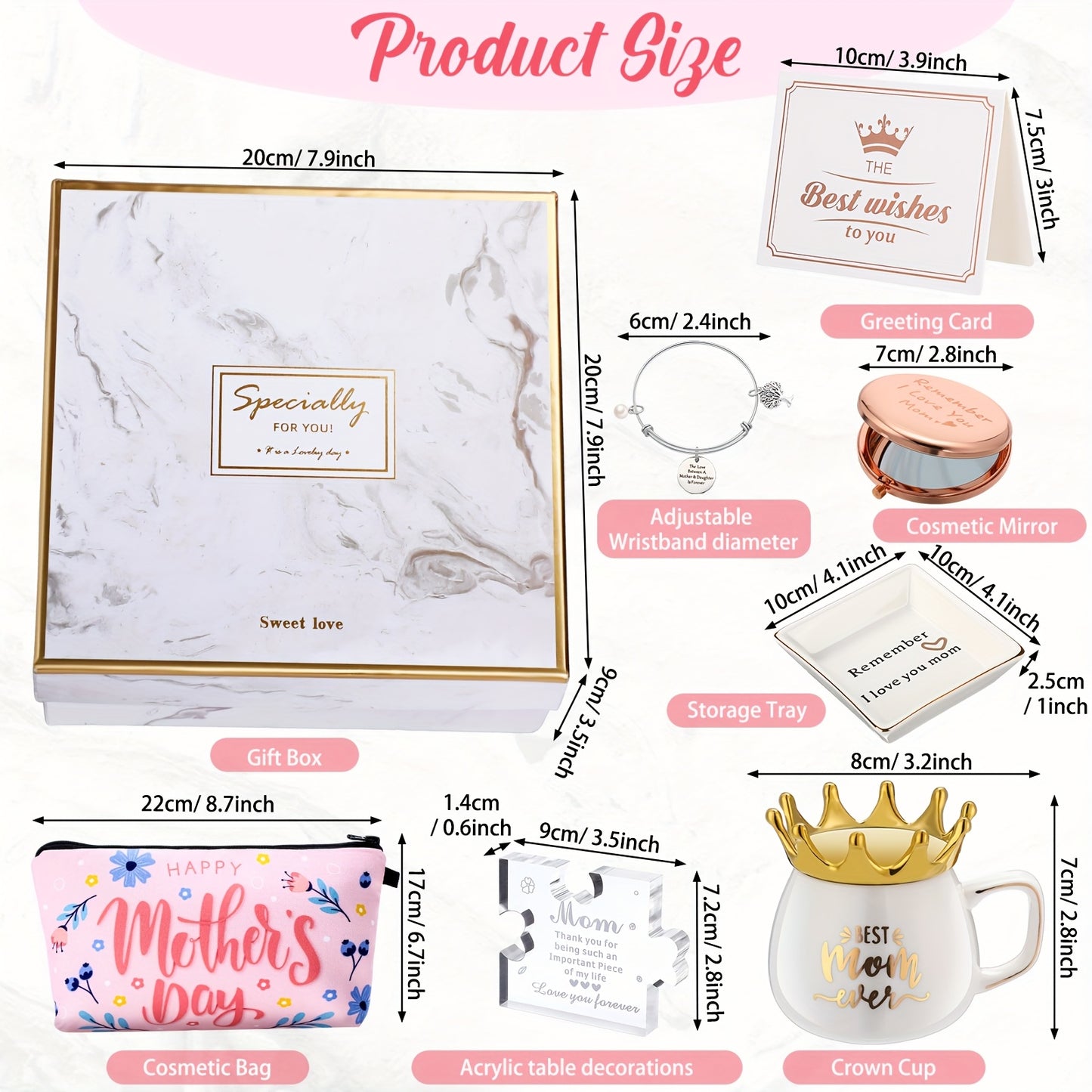 8pcs Valentines Gifts for Mom From Daughter Son Mothers Day Gift Ideas Mothers Day Gifts for Wife Mom Birthday Gifts Set Pink Best Mom Ever Gifts Idea for New Mom Wife