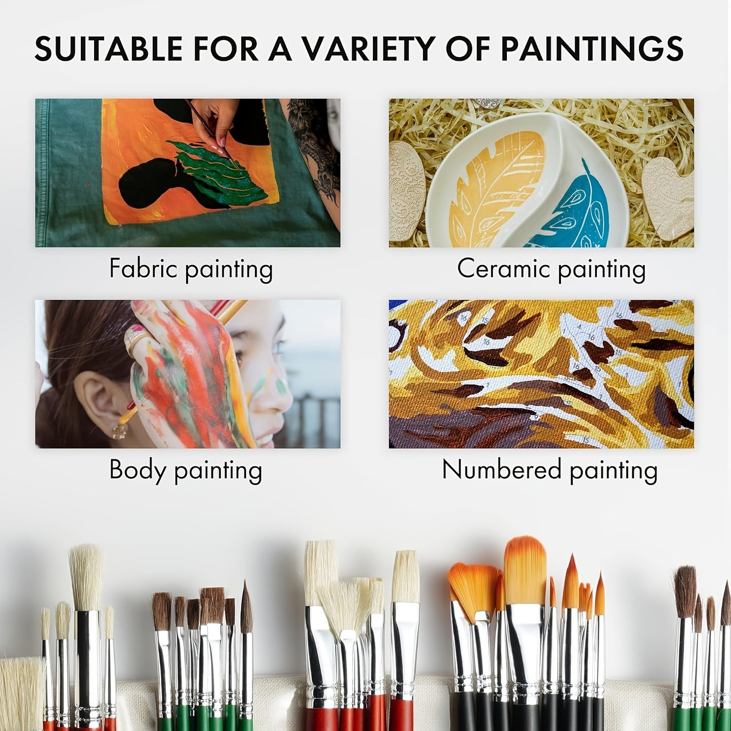 ARTIFY 41pcs Professional Paint Brush Set with Fine Point, Quick Drying Wood Handles, Premium Hog Bristle & Horse Hair, Nylon Brushes, Long Handle, Canvas Roll Case for Acrylic, Watercolor, Gouache
