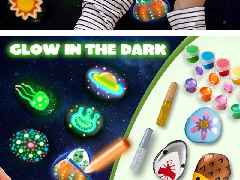 1 Set JOYIN Rock Painting Kit- Glow in The Dark Rock Kit, Arts and Crafts for Kids Ages 6-12, Art Supplies Toy, Kids Craft Paint Kits, Arts & Crafts for Boys Girls Birthday Party Gift Toy