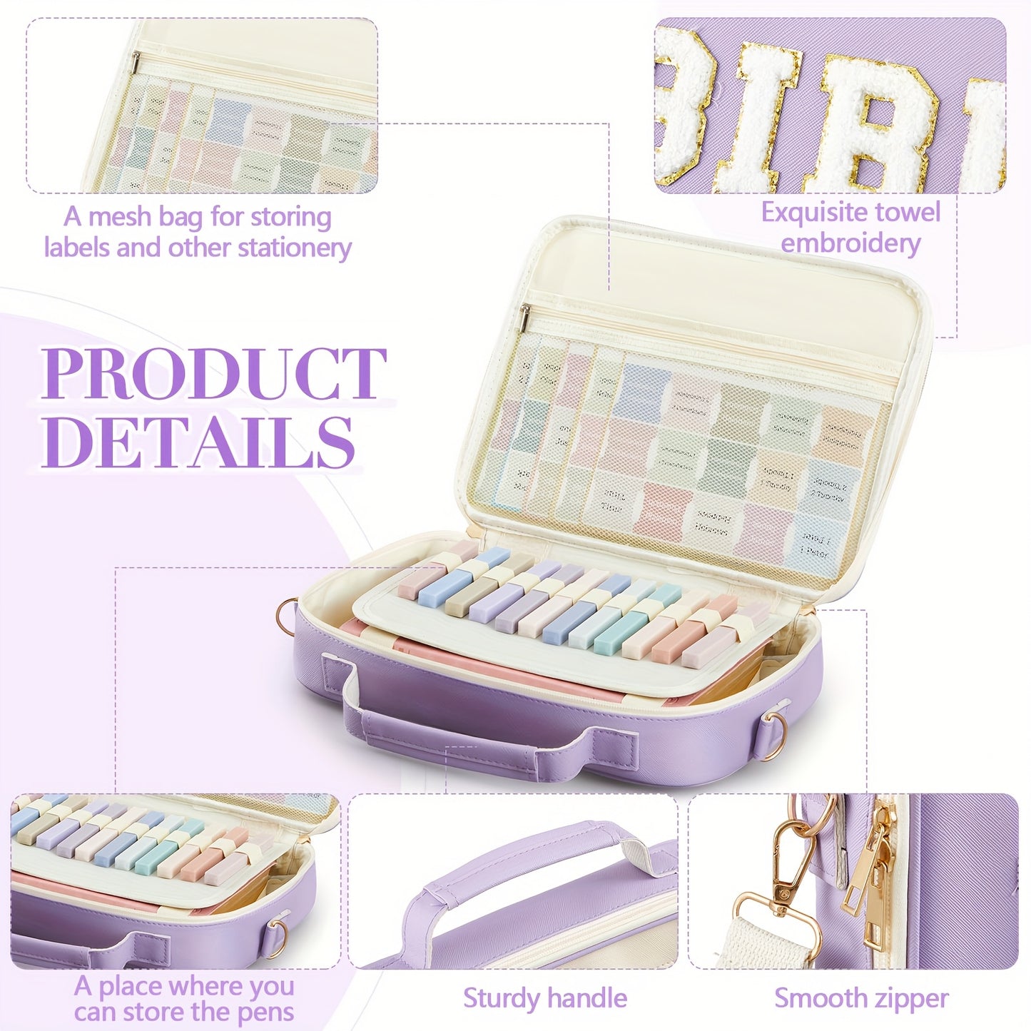 1 Set Of Women'S Bibles, Christian Easter Church Gift, Large PU Leather Chenille Bible Bag, With Shoulder Straps, Labels, 6 Colored Gel Pens And 12 Fluorescent Pens, 12 X 9 X 2.5 (purple)