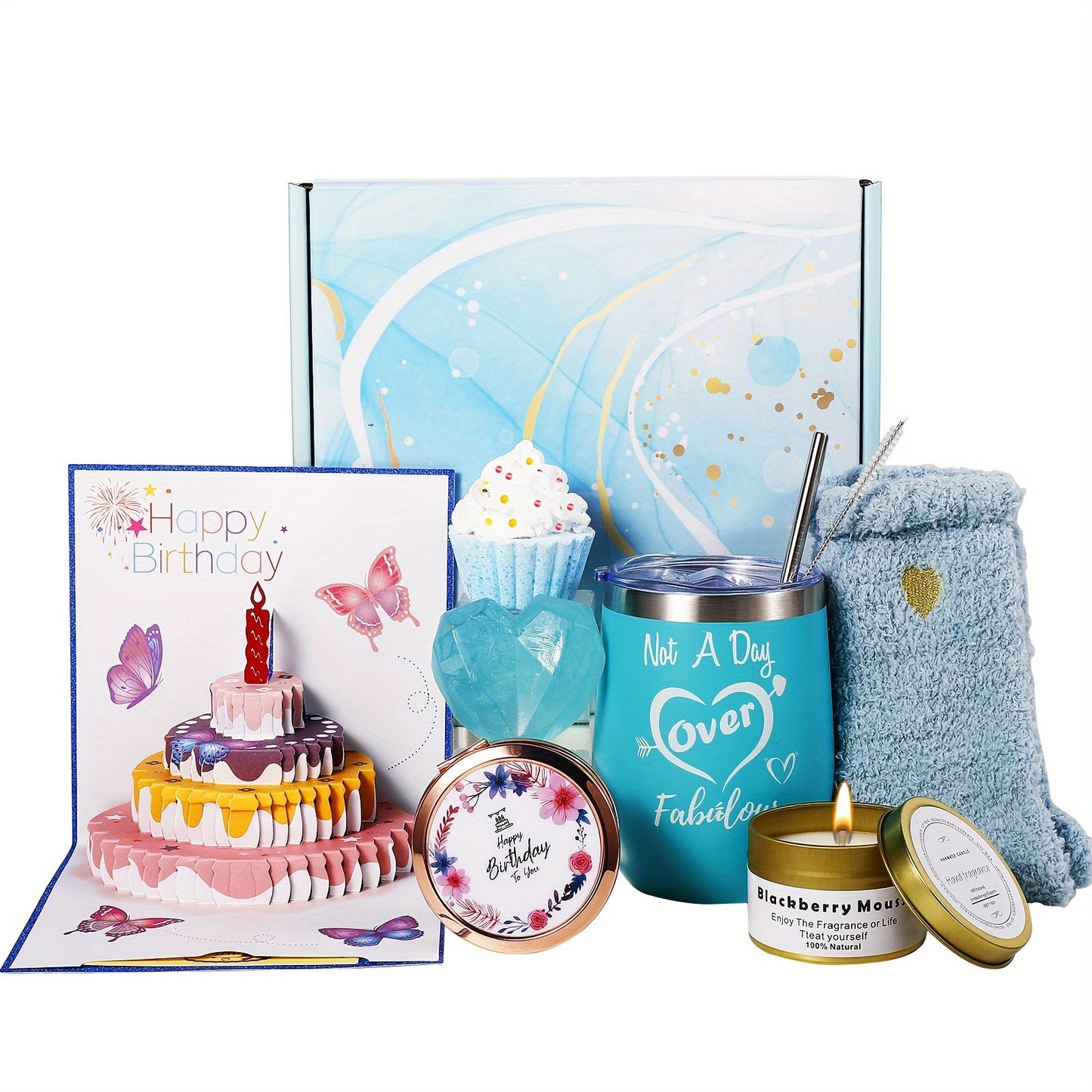 Birthday Gifts for Women, Valentine's Day Gifts: Women Self-Care Basket Rose Relaxing Spa Gift Basket Get Well Soon Gift Luxury Flannel Blanket for Mom, Sister, Wife, Girlfriend - Gifts for Women