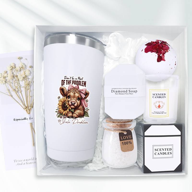 8pcs Highland Cow Women'S Spa Gift Basket, Basket Set Stuff Womens Gifts-Multi-Item Party Favor Packs Including Cup, Bath Bombs, Candles, Soap, Gift Box, Bath Salts And Thank You Cards, Gift For Women, Mom, Wife, Girlfriend,