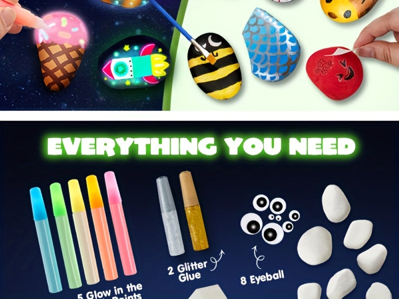 1 Set JOYIN Rock Painting Kit- Glow in The Dark Rock Kit, Arts and Crafts for Kids Ages 6-12, Art Supplies Toy, Kids Craft Paint Kits, Arts & Crafts for Boys Girls Birthday Party Gift Toy