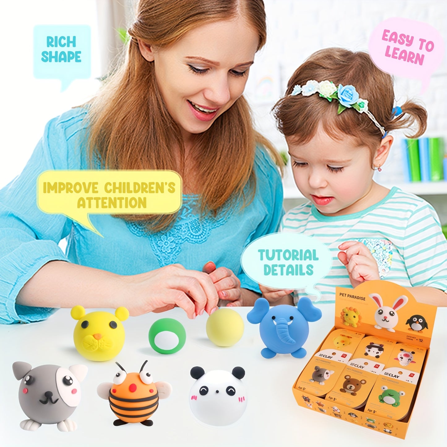 Air Dry Clay Kit, Air Dry Clay for Kids 12 Boxes, DIY Magic Clay Set, Ultra Light Modeling Clay, Air Drying Clay Process Easy to Use Accessories, Easter Mudding Children's Toys