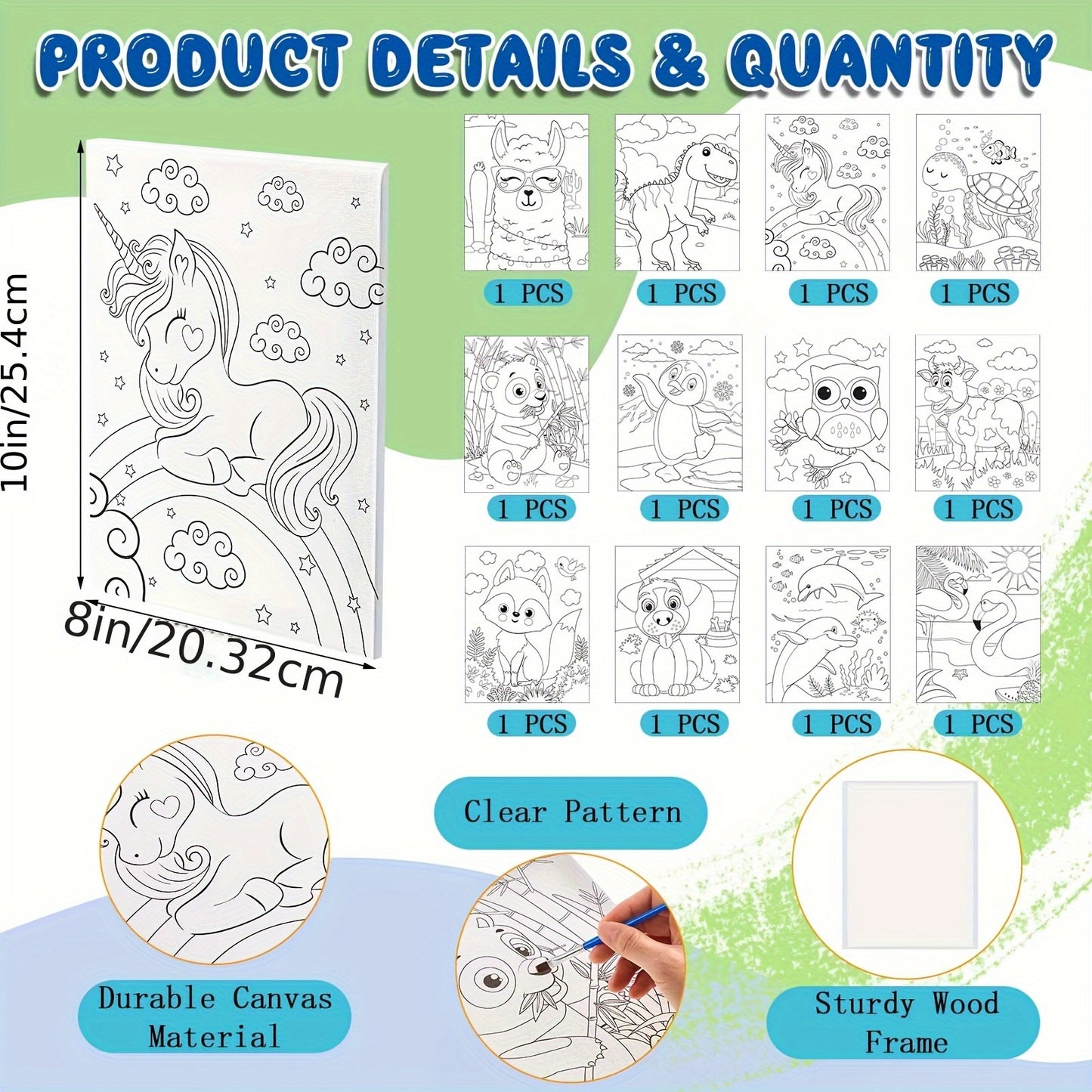 12pcs Pre Drawn Canvas For Painting Pre Printed Cute Bulk Painting Canvas With Pictures To Paint Gift For Valentines Party Favor Activities (Animals, 10" X 8")