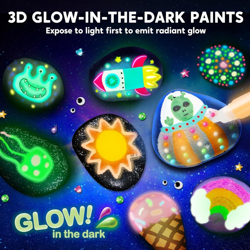 1 Set JOYIN Rock Painting Kit- Glow in The Dark Rock Kit, Arts and Crafts for Kids Ages 6-12, Art Supplies Toy, Kids Craft Paint Kits, Arts & Crafts for Boys Girls Birthday Party Gift Toy